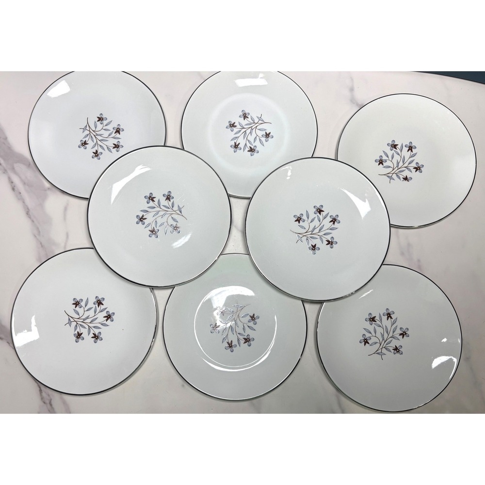 Salem International Ironstone Whimsey Bread Butter Plates Set of 8 Blue Floral
